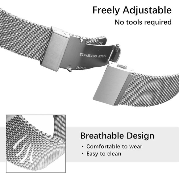 Stainless Steel Mesh Watch Band Men Women 16mm Breathable Quick Release - Picture 3 of 6